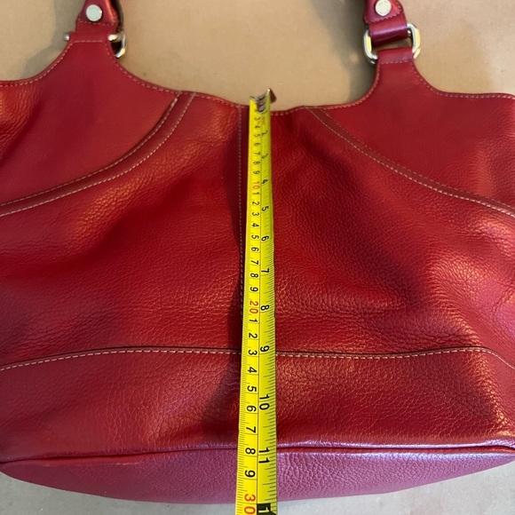 Tignanello Red Genuine Leather Medium Size Double Hand Tote Handbag - Picture 5 of 16